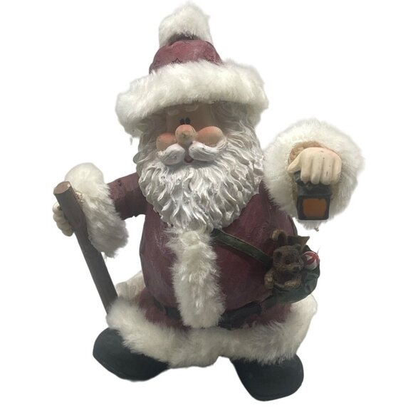 Christmas Santa figurine lantern bear toys staff foe fur red white 5.5" READ - Picture 1 of 8